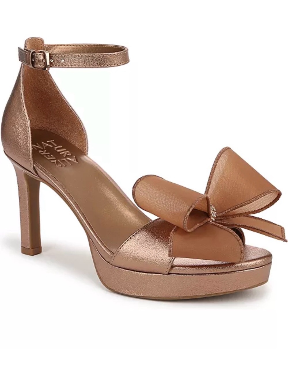 Naturalizer Metallic Rose Gold Bow Ankle-Strap Platform Sandal